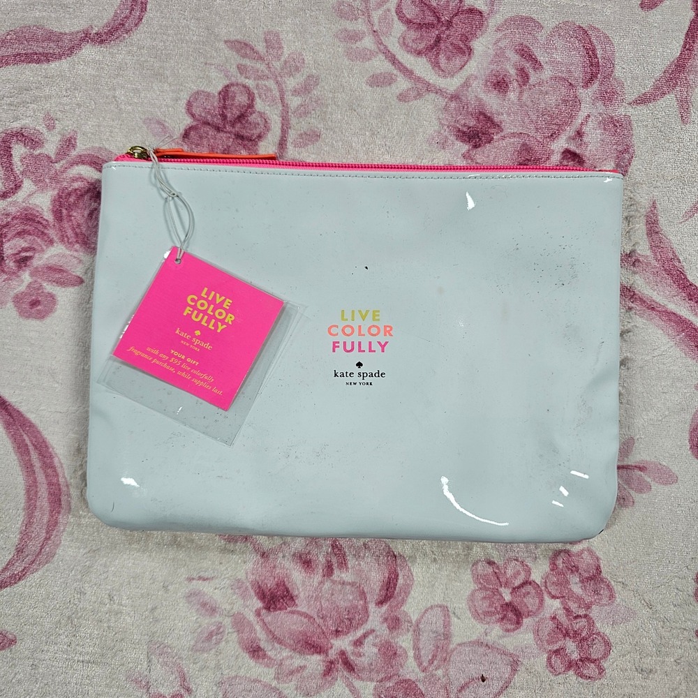 Kate Spade Cosmetic Bag Womens OS White New Live Color Fully Pouch 6JRU0020